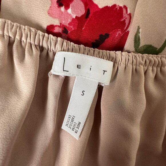 NWT Leith Pink Adobe Taupe Pink Red Floral Print Bell Sleeve Ruffle Wrap Top S - Picture 10 of 14